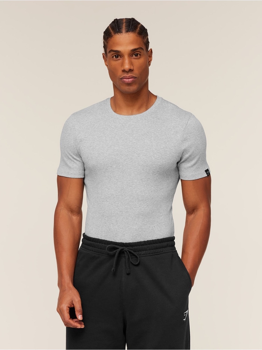 Gymshark Men's Fitted Crew Tee in Light Gray Size Medium